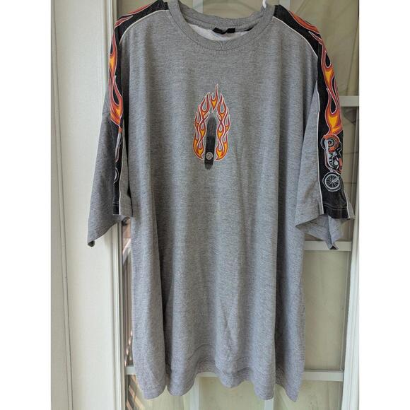 No Boundaries Y2K Vintage Biker Motorcycle Flame Baggy 3XL Oversized Gray Tee - Picture 2 of 9